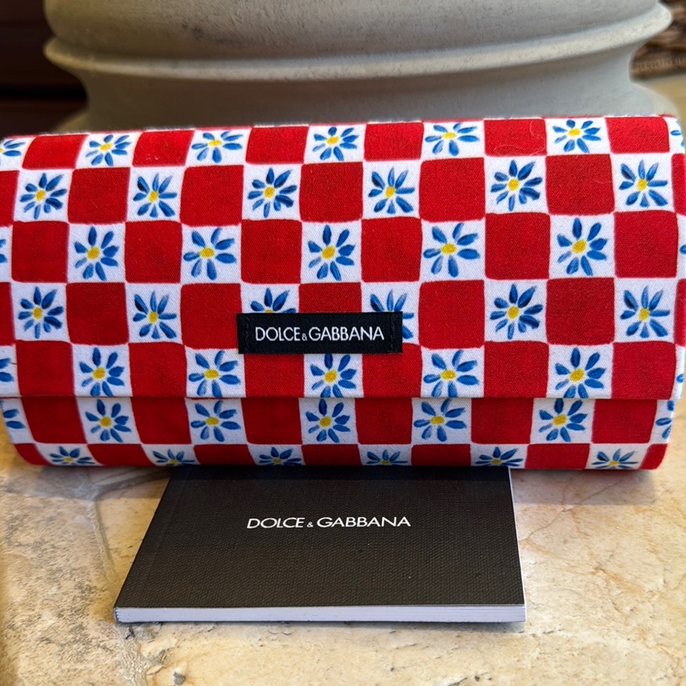 Dolce & Gabbana Large Red Checkered Floral Oversized Sunglasses case